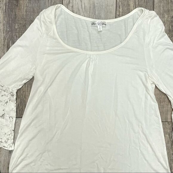 Stem & Vine Blouse White Style T9886M 3/4 Sleeve Lace Detail Size Medium - Picture 11 of 13